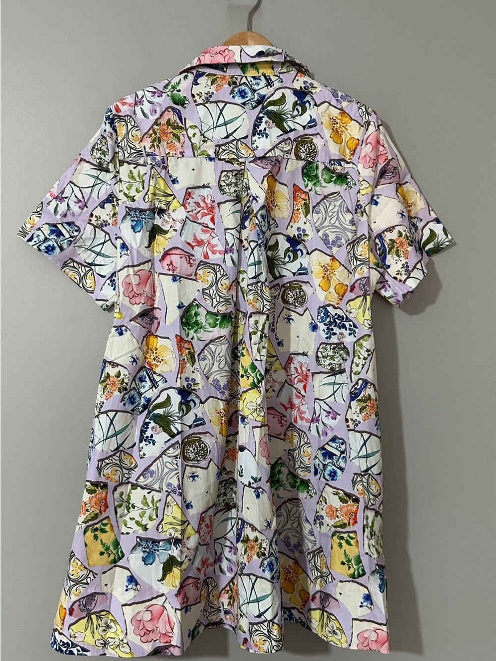 Anthropologie Cream Multicolor Floral Map-Print Short Shirt Dress - Picture 7 of 7
